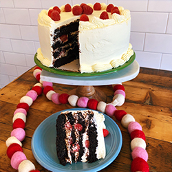 <strong>Chocolate Raspberry Mascarpone</strong> <br>raspberry studded chocolate cake . with mascarpone icing