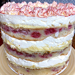 <strong>Raspberry Lemon Mascarpone Cake</strong> <br>raspberry studded butter cake . homemade lemon curd . fluffy mascarpone frosting . raspberry dust